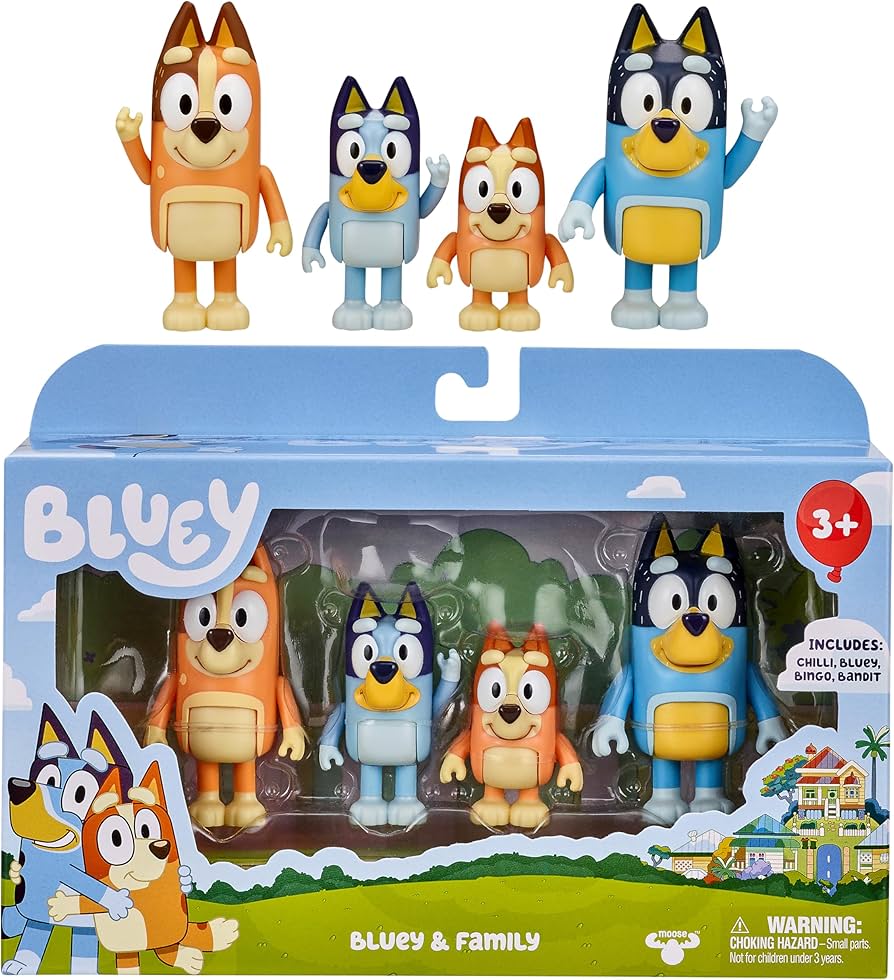 Bluey Speelfiguren set 4 stuks professional product photo ready to upload to shopify