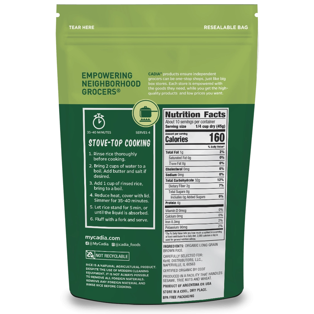 Cadia Organic Long Grain Brown Rice professional product photo ready to upload to shopify