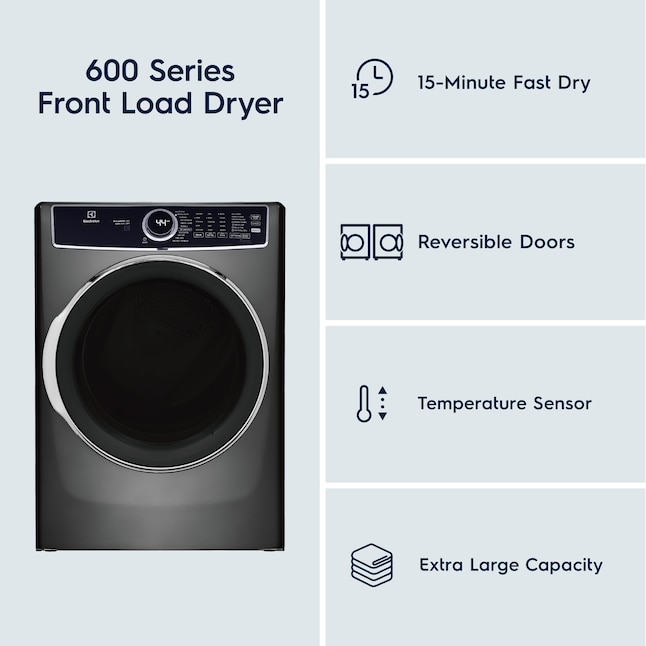 Electrolux Extra Large Stackable Steam Cycle Vented Electric Dryer Titanium professional product photo ready to upload to shopify