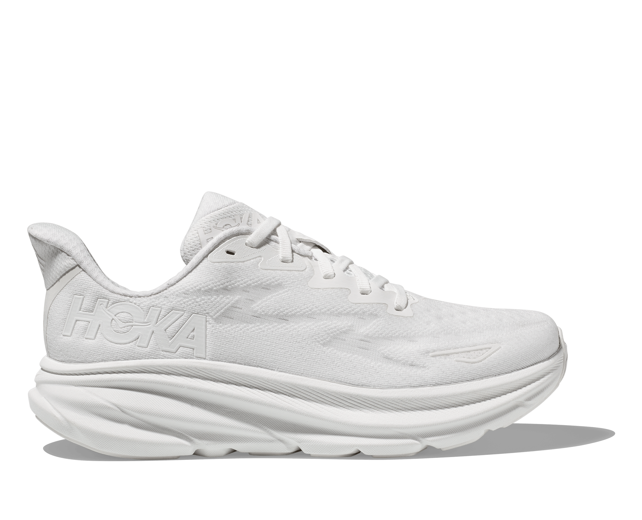 Hoka Clifton 9 White professional product photo ready to upload to shopify