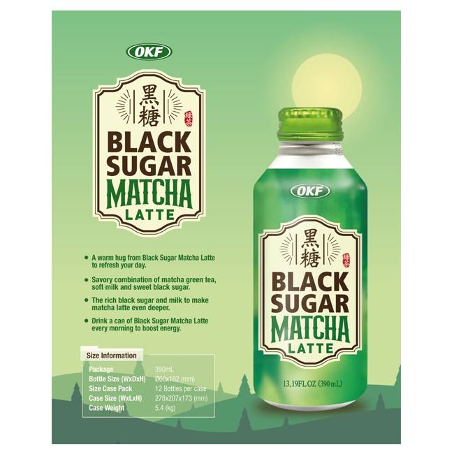OKF Black Sugar Matcha Latte 390ml professional product photo ready to upload to shopify