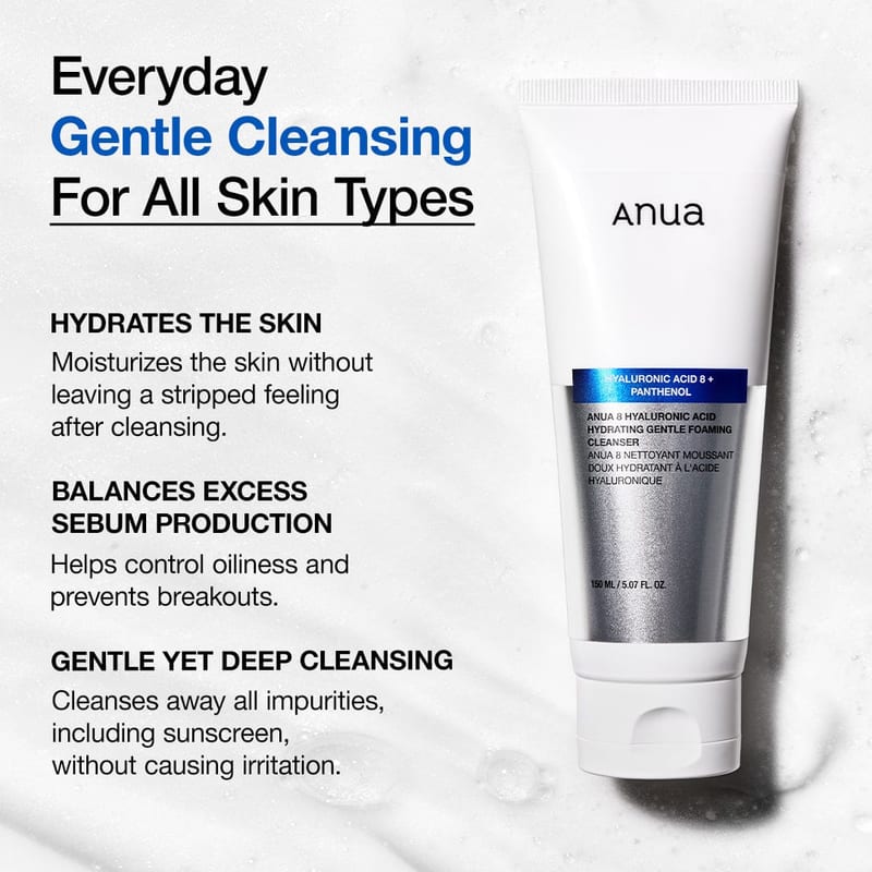 8 Hyaluronic Acid Hydrating Gentle Foaming Cleanser 150ml professional product photo ready to upload to shopify