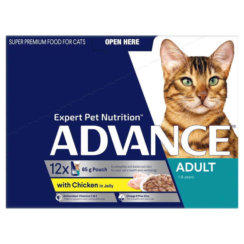 ADVANCE Adult 1-8 Years Wet Cat Food with Chicken in Jelly Pouches professional product photo ready to upload to shopify