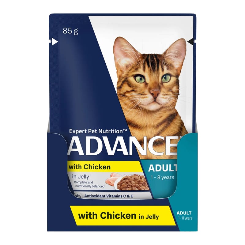 ADVANCE Adult 1-8 Years Wet Cat Food with Chicken in Jelly Pouches professional product photo ready to upload to shopify