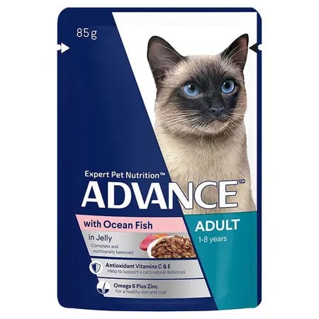 ADVANCE Adult 1-8 Years Wet Cat Food with Ocean Fish in Jelly Pouches professional product photo ready to upload to shopify