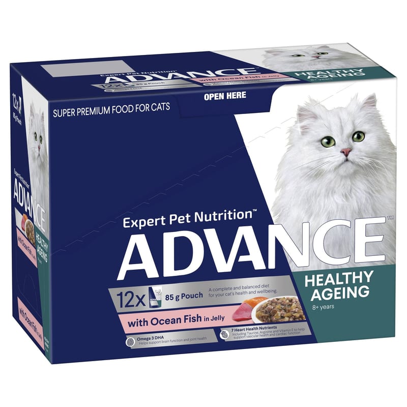 ADVANCE Adult Healthy Ageing Wet Cat Food with Ocean Fish in Jelly professional product photo ready to upload to shopify