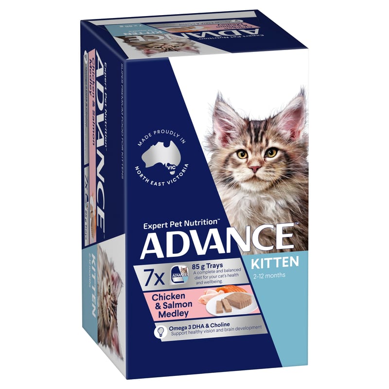 ADVANCE Kitten Wet Cat Food Chicken & Salmon Medley Trays professional product photo ready to upload to shopify