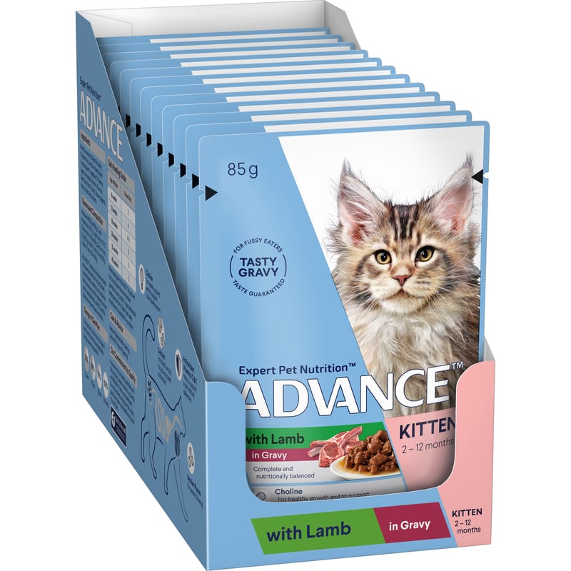 ADVANCE Kitten Wet Cat Food with Lamb in Gravy Pouches professional product photo ready to upload to shopify