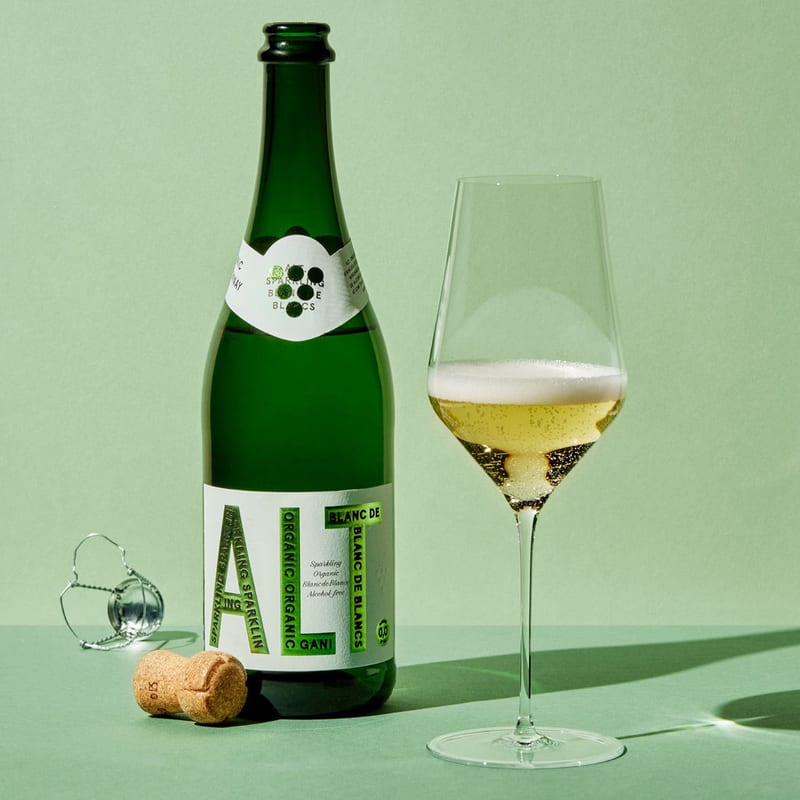 ALT Non-Alcoholic Blanc de Blancs Sparkling Wine 750 mL professional product photo ready to upload to shopify