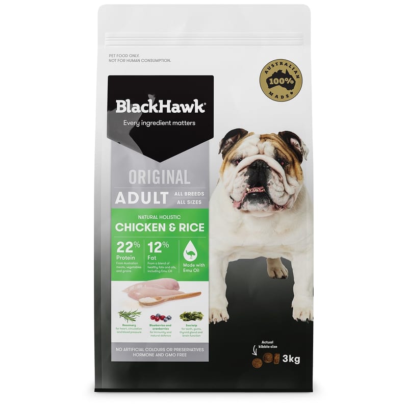 Black Hawk Adult Dry Dog Food Chicken & Rice professional product photo ready to upload to shopify