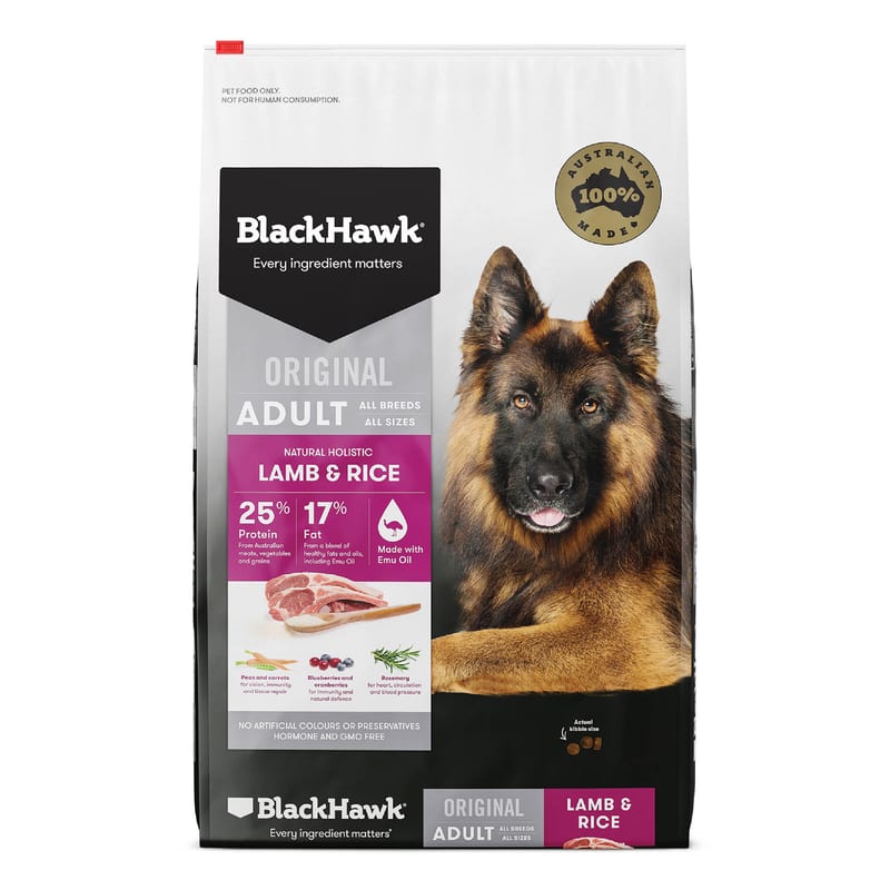 Black Hawk Adult Dry Dog Food Lamb & Rice professional product photo ready to upload to shopify