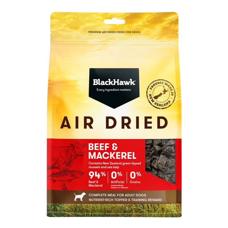 Black Hawk Air Dried Adult Dog Food Beef & Mackerel professional product photo ready to upload to shopify