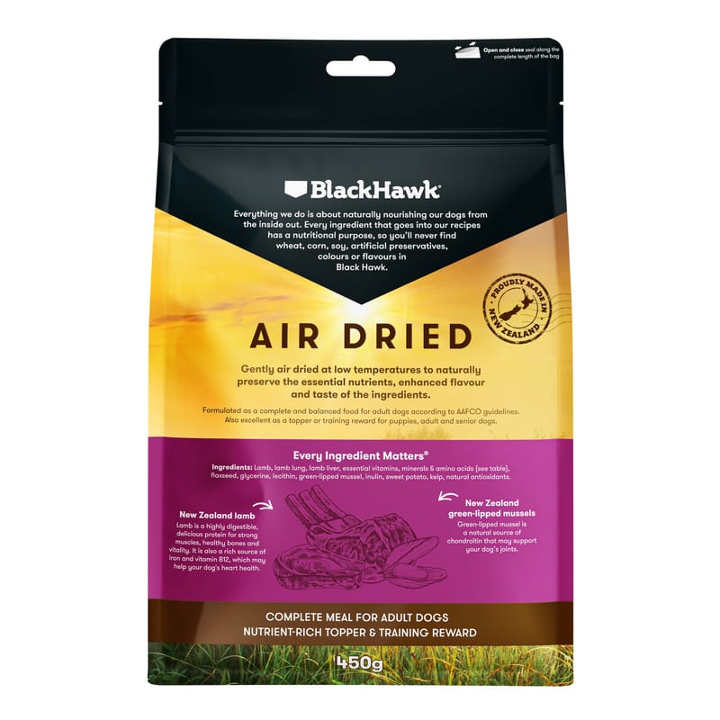 Black Hawk Air Dried Adult Dog Food Lamb professional product photo ready to upload to shopify