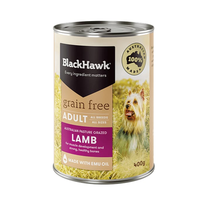 Black Hawk Grain Free Adult Lamb Wet Dog Food 400g professional product photo ready to upload to shopify