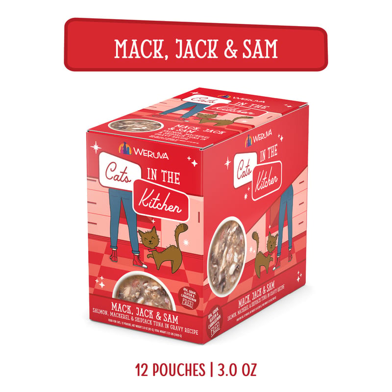 CATS IN THE KITCHEN GRAIN FREE CLASSIC MACK JACK & SAM 3OZ POUCH professional product photo ready to upload to shopify