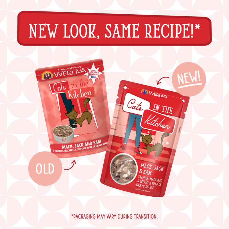 Cats in the Kitchen Cat Grain Free Classic Mack Jack & Sam 3oz Pouch professional product photo ready to upload to shopify