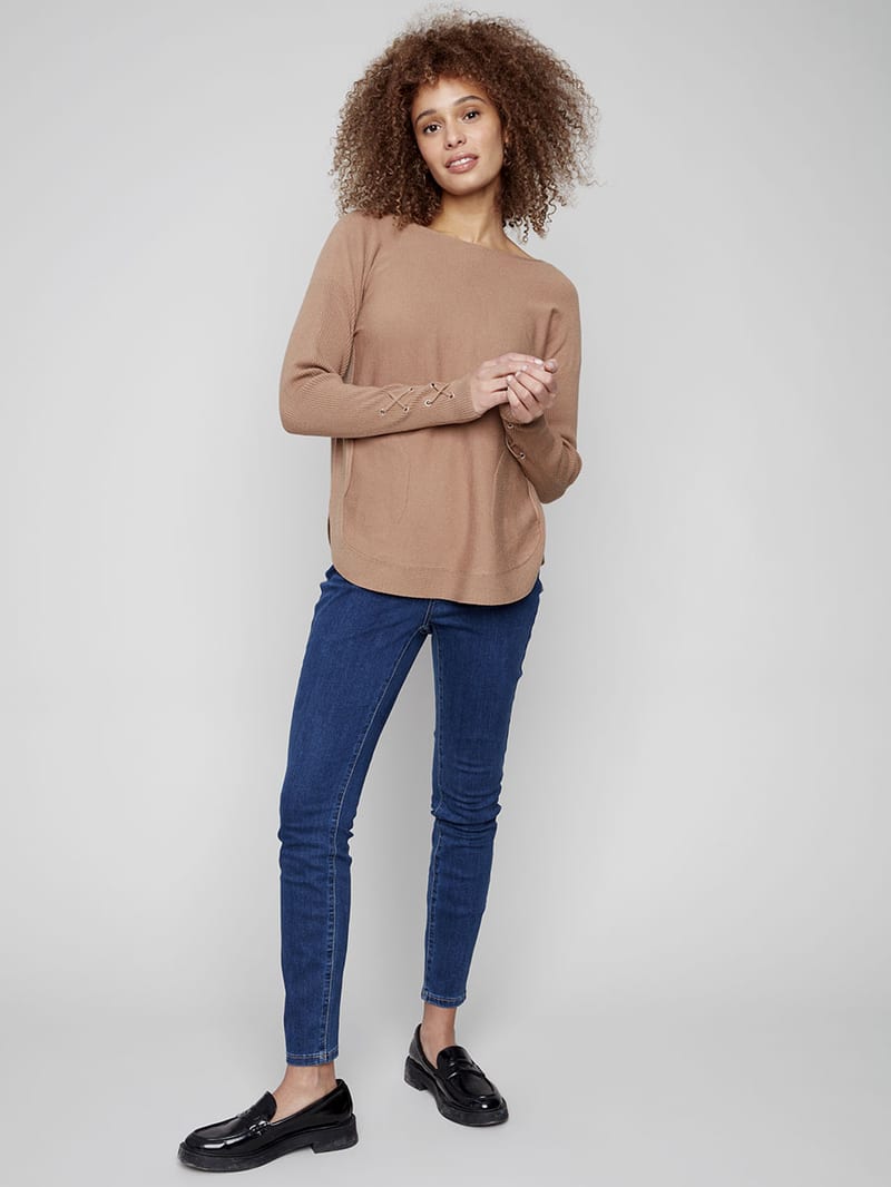 Charlie B Round Hem Sweater professional product photo ready to upload to shopify