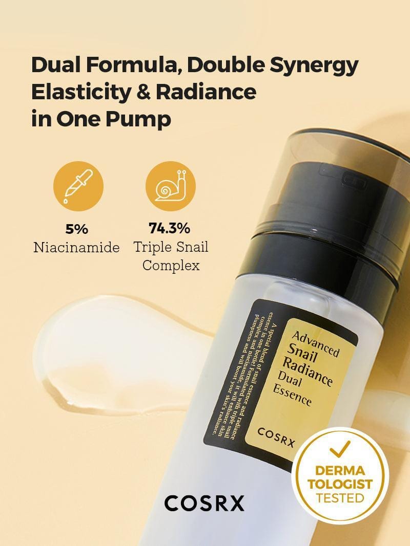COSRX Advanced Snail Radiance Dual Essence 80ml professional product photo ready to upload to shopify