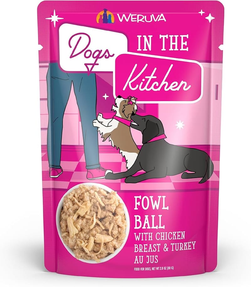DOGS IN THE KITCHEN DOG CLASSIC FOWL BALL 2.8OZ POUCH professional product photo ready to upload to shopify