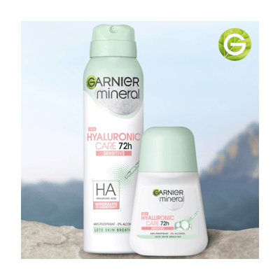 GARNIER MINERAL HYALU CARE antiperspirant 150ml professional product photo ready to upload to shopify
