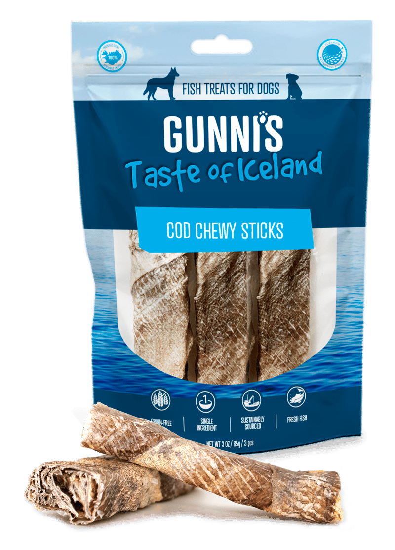 GUNNI'S DOG WOLFFISH CHEWY STICKS 3 PACK professional product photo ready to upload to shopify