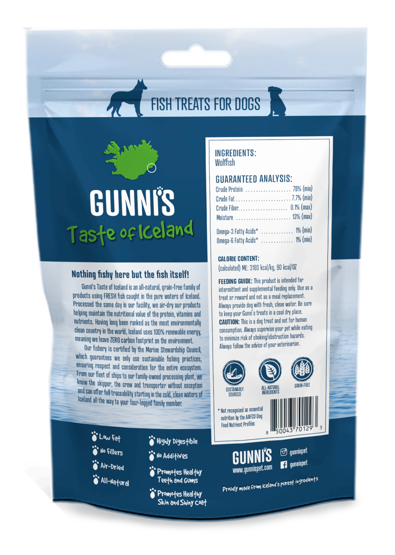 GUNNI'S DOG WOLFFISH SKIN SHORTIES 2.5OZ professional product photo ready to upload to shopify