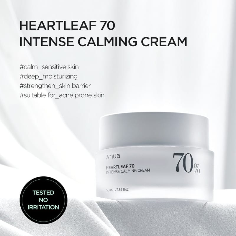 HEARTLEAF 70 INTENSE CALMING CREAM 50ml professional product photo ready to upload to shopify