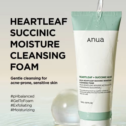 HEARTLEAF SUCCINIC MOISTURE CLEANSING FOAM 150ML professional product photo ready to upload to shopify