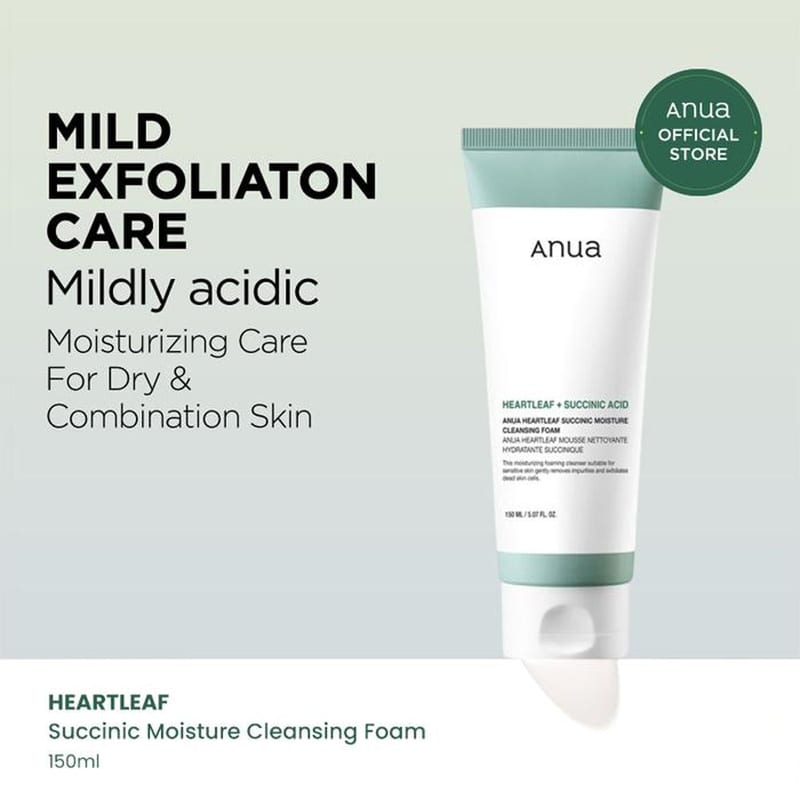 HEARTLEAF SUCCINIC MOISTURE CLEANSING FOAM 150ML professional product photo ready to upload to shopify