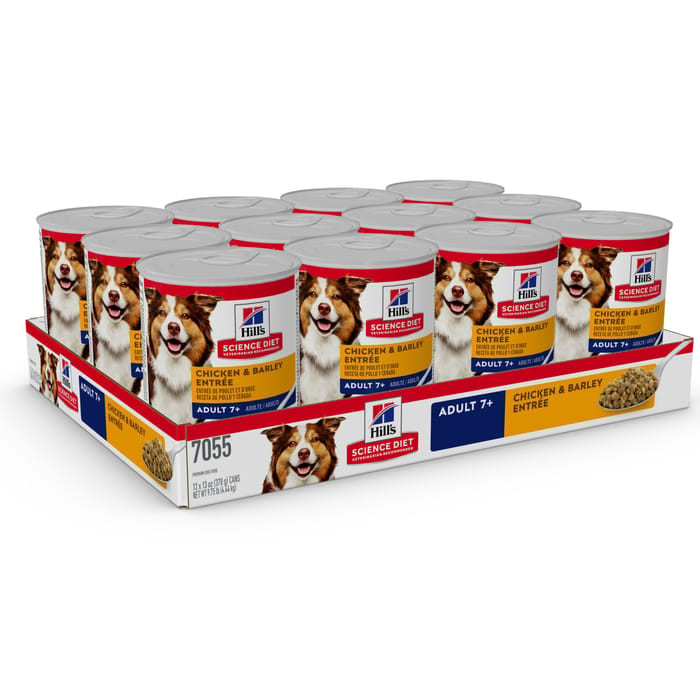 Hill's Science Diet Dog Adult 7+ Chicken Barley Entrée Wet Food professional product photo ready to upload to shopify