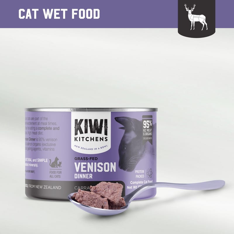 Kiwi Kitchens Cat Venison Dinner 85g professional product photo ready to upload to shopify