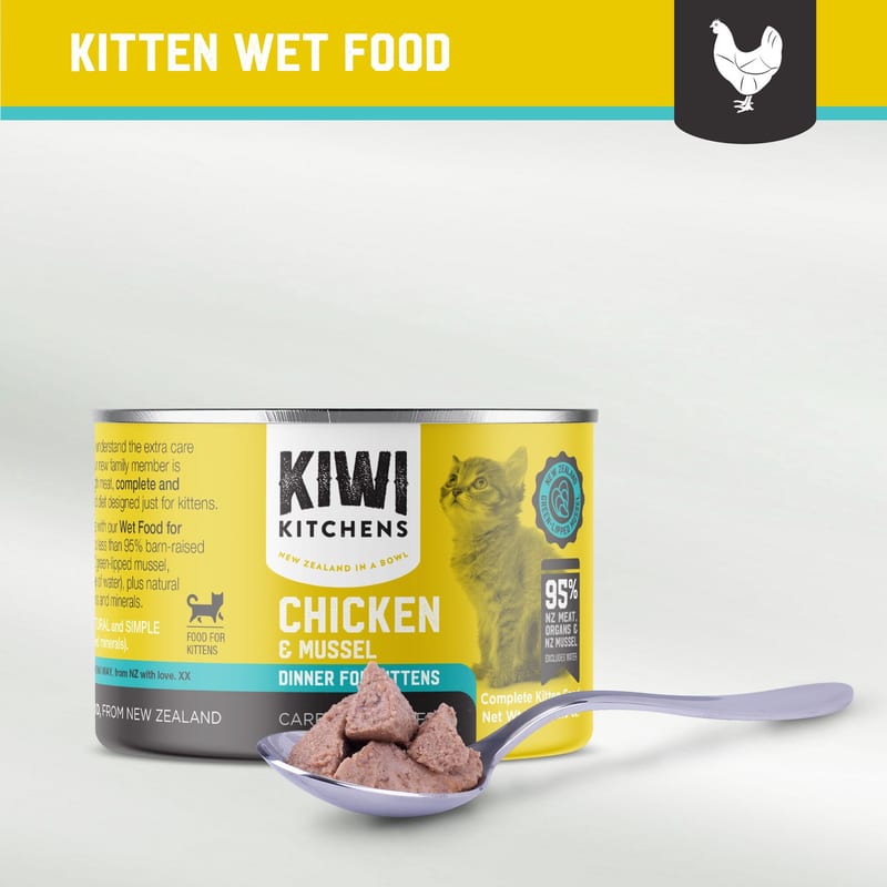 Kiwi Kitchens Kitten Chicken & Mussel 170g professional product photo ready to upload to shopify