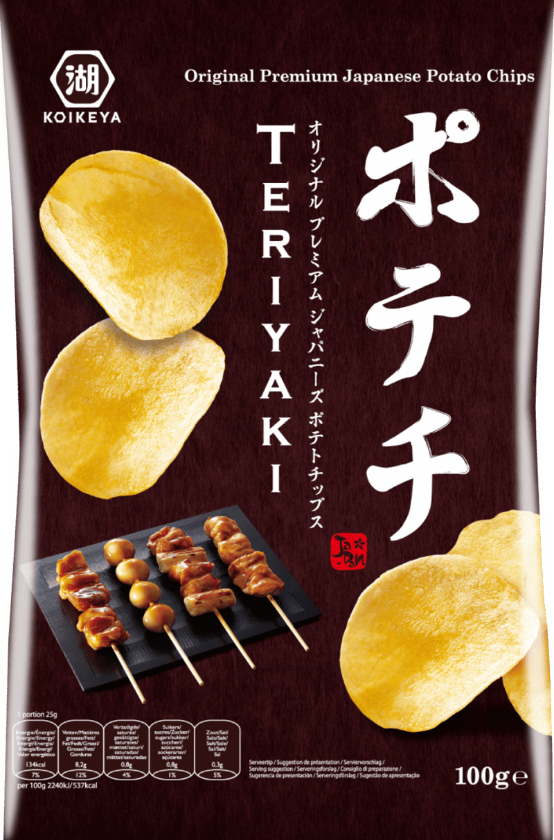 Koikeya Potato Crisps Teriyaki 100g professional product photo ready to upload to shopify