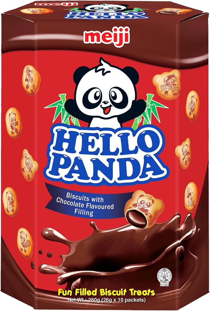 Meiji Hello Panda Biscuits with Chocolate Filling 260g professional product photo ready to upload to shopify