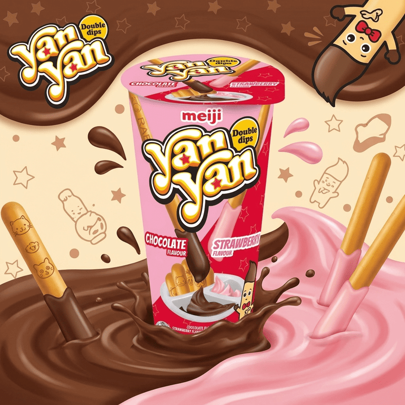 Meiji Yan Yan Chocolate & Strawberry 44g professional product photo ready to upload to shopify