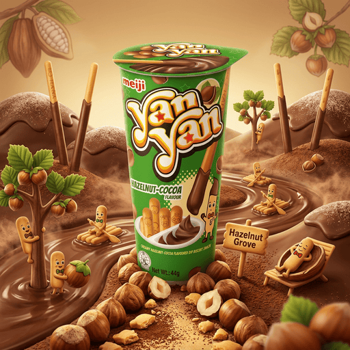 Meiji Yan Yan Hazelnut Cocoa 44g professional product photo ready to upload to shopify