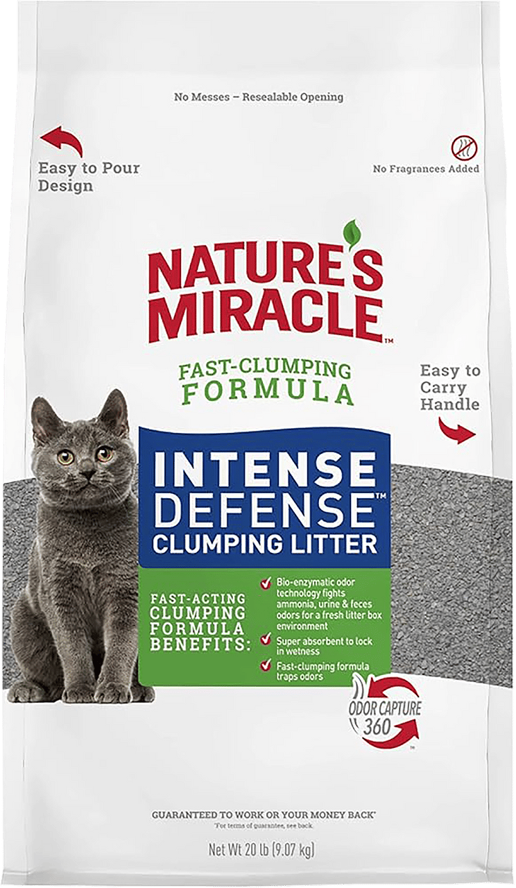 Nature's Miracle Intense Defense Fragrance Free Clumping Litter 20lb professional product photo ready to upload to shopify
