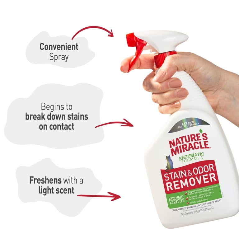 Nature's Miracle Just For Cats Stain & Odor Remover Spray 32 oz professional product photo ready to upload to shopify