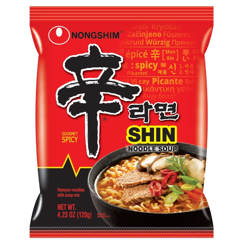 Nongshim Shin Ramyun Noodles Hot & Spicy 120g professional product photo ready to upload to shopify