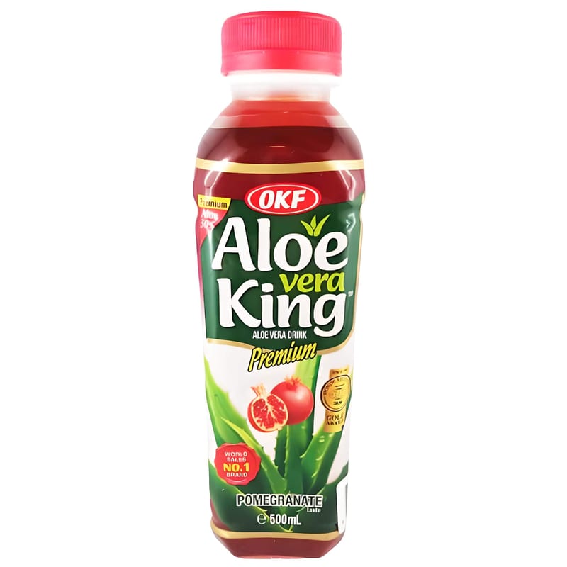 OKF Aloe Vera King Sugar Free Pomegranate 500ml professional product photo ready to upload to shopify