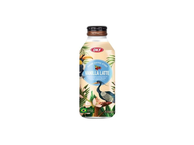 OKF Vanilla Latte 390ml professional product photo ready to upload to shopify
