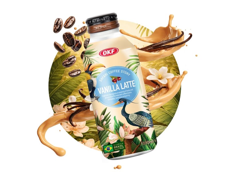 OKF Vanilla Latte 390ml professional product photo ready to upload to shopify
