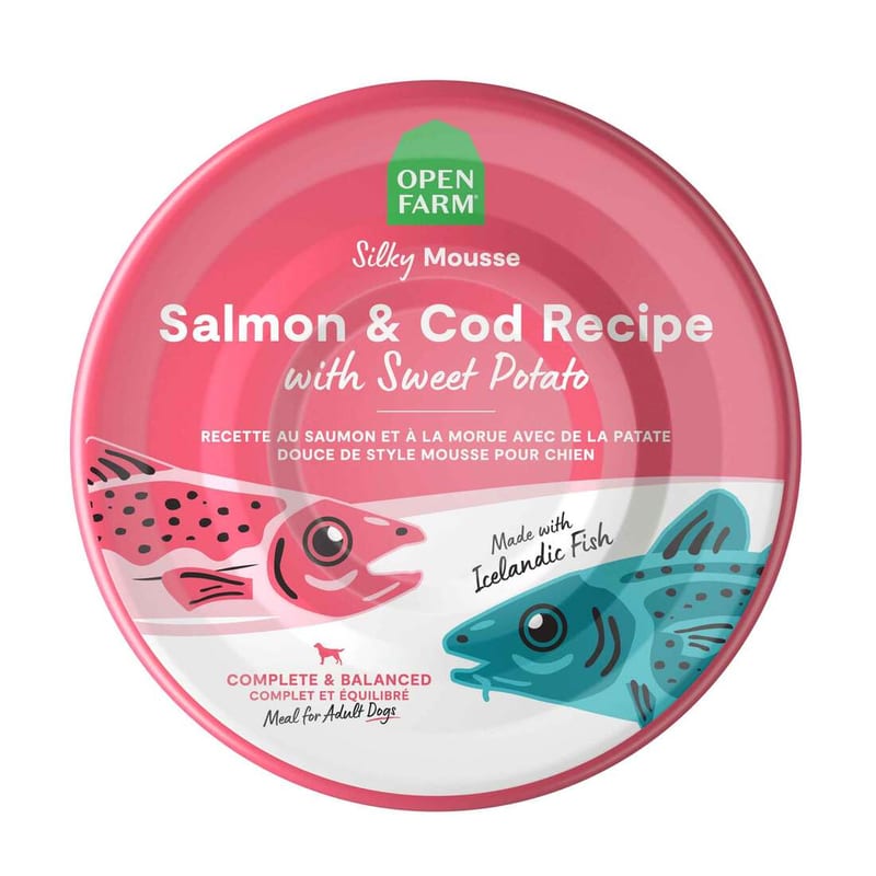 Open Farm Silky Mousse Salmon & Cod with Sweet Potato Canned Dog Food professional product photo ready to upload to shopify