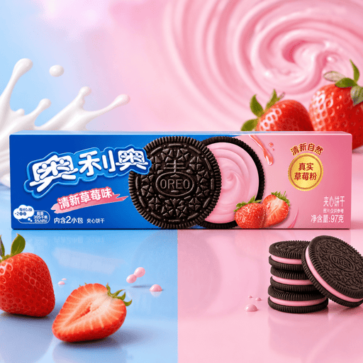 Oreo Cookies Strawberry Flavoured 97g professional product photo ready to upload to shopify