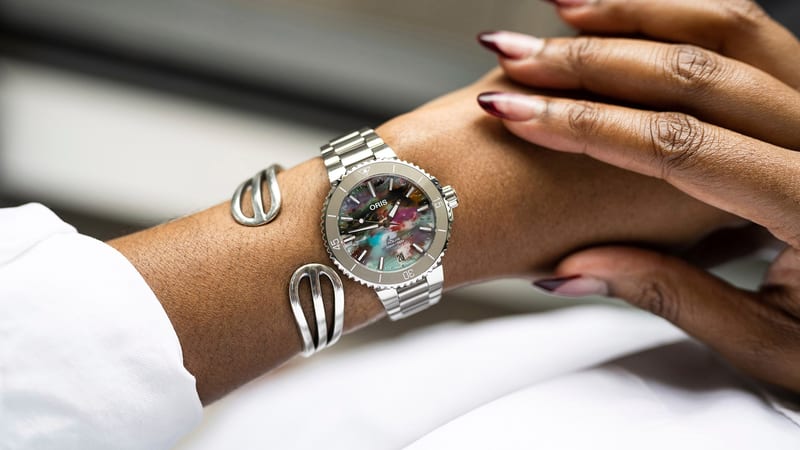 Oris Aquis Date Automatic Ladies Watch 36mm professional product photo ready to upload to shopify
