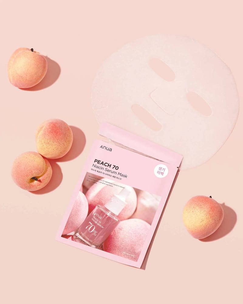 PEACH 70 NIACIN SERUM MASK 25ml professional product photo ready to upload to shopify