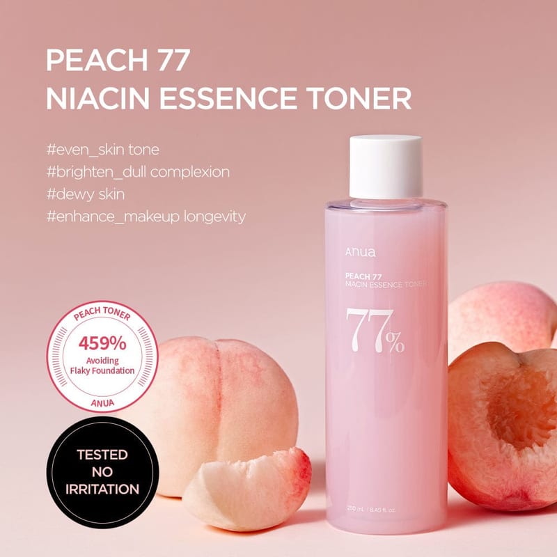 PEACH 77 NIACIN ESSENCE TONER 250ml professional product photo ready to upload to shopify