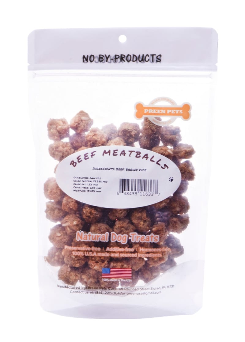 Preen Pets Beef Meatballs 4oz professional product photo ready to upload to shopify