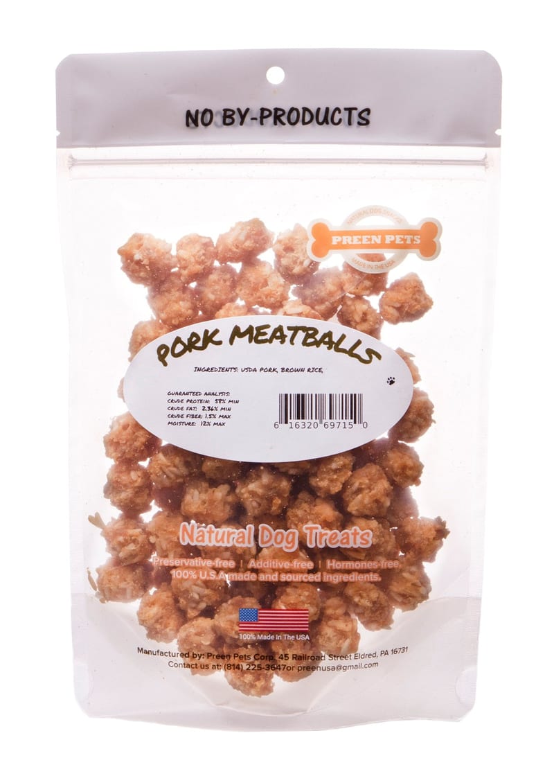 Preen Pets Pork Meatballs 4oz professional product photo ready to upload to shopify