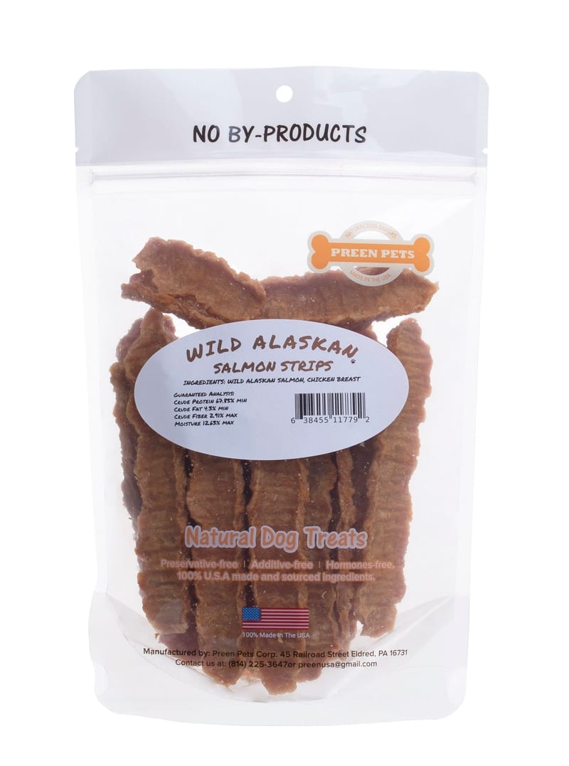 Preen Pets Wild Alaskan Salmon Strips 4oz professional product photo ready to upload to shopify